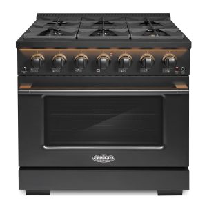Cosmo 36-Inch Vista Collection 5.4 Cu. Ft. Gas Range with 6 Burners, Convection Oven and LED Light Panel in Matte Black (COS-GRP366-BK)