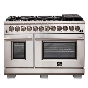 Forno 48-Inch Capriasca Dual Fuel Range with 240v Electric Oven - 8 Burners, Griddle, and 160,000 BTUs (FFSGS6187-48)