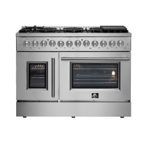 Forno 48-Inch Galiano Dual Fuel Range with 8 Gas Burner Cooktop, & 6.58 Cu.Ft. Double Ovens in Stainless Steel (FFSGS6356-48)