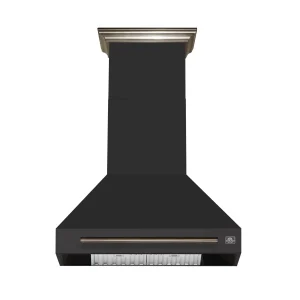 Forno Aria 30-Inch Wall Mount Range Hood in Black with Antique Brass Trim (FRHWM5095-30BLK)