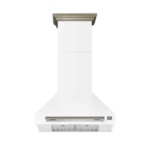 Forno Aria 30-Inch Wall Mount Range Hood in White with Antique Brass Trim (FRHWM5095-30WHT)