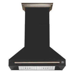 Forno Aria 36-Inch Wall Mount Range Hood in Black with Antique Brass Trim (FRHWM5095-36BLK)