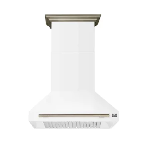 Forno Aria 36-Inch Wall Mount Range Hood in White with Antique Brass Trim (FRHWM5095-36WHT)