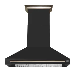 Forno Aria 48-Inch Wall Mount Range Hood in Black with Antique Brass Trim (FRHWM5095-48BLK)