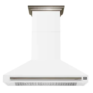 Forno Aria 48-Inch Wall Mount Range Hood in White with Antique Brass Trim (FRHWM5095-48WHT)