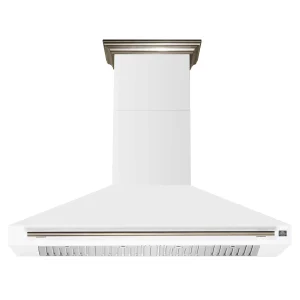 Forno Aria 60-Inch Wall Mount Range Hood in White with Antique Brass Trim (FRHWM5095-60WHT)