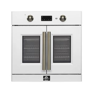 Forno Asti 30-Inch French Door Electric Wall Oven in White with Antique Brass Trim (FBOEL1333-30WHT)