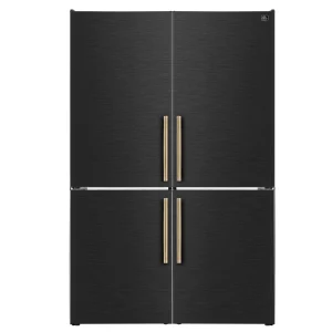 FORNO Custodia 46.8-Inch 20.6 Cu. Ft. Refrigerator with Bottom Freezer and Ice Maker in Black with Antique Brass Accents (FFFFD1766-48BLK)