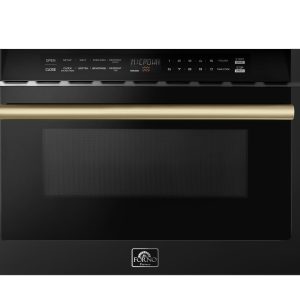 Forno Espresso Capoliveri 24-Inch Microwave Drawer in Black with Antique Brass Trim (FMWDR3000-24BLK)