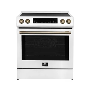Forno Espresso Donatello 30-Inch Induction Range with Digital Display in White with Antique Brass Trim (FFSIN0905-30WHT)