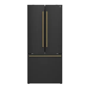 Forno Espresso Gallipoli 30-inch 17.5 cu. ft. French Door Refrigerator with Ice Maker in Black with Antique Brass Trim (FFFFD1974-31BLK)