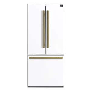 Forno Espresso Gallipoli 30-inch 17.5 cu. ft. French Door Refrigerator with Ice Maker in White with Antique Brass Trim (FFFFD1974-31WHT)