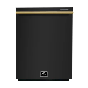 Forno Espresso Pozzo 24-Inch Built-In Tall Tub Top Control Dishwasher, 49 dBA, in Black with Antique Brass Trim (FDWBI8067-24BLK)