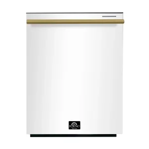 Forno Espresso Pozzo 24-Inch Built-In Tall Tub Top Control Dishwasher, 49 dBA, in White with Antique Brass Trim (FDWBI8067-24WHT)