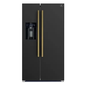 Forno Espresso Salerno 36-inch 20 cu.ft Side-by-Side Refrigerator with Water Dispenser in Black with Antique Brass Trim (FFRBI1844-36BLK)