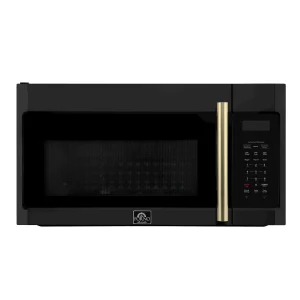 Forno Fornace 30-Inch Over-the-Range Convection Microwave in Black with Antique Brass Trim – 1.5 cu.ft, 300 CFM Vent, Touch Control, LED Light (FOTR30
