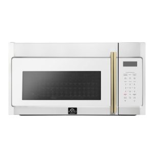 Forno Fornace 30-Inch Over-the-Range Convection Microwave in White with Antique Brass Trim – 1.5 cu.ft, 300 CFM Vent, Touch Control, LED Light (FOTR30