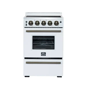Forno Loiano 24-Inch Freestanding Electric Range in White with Antique Brass Trim (FFSEL6069-24WHT)