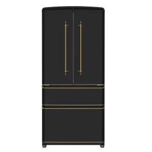 Forno Luigi 33-Inch 18 cu.ft. French Door Refrigerator in Black with Antique Brass Trim (FFFFD1791-33BLK)