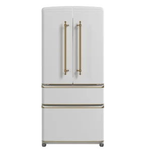 Forno Luigi 33-Inch 18 cu.ft. French Door Refrigerator in White with Antique Brass Trim (FFFFD1791-33WHT)