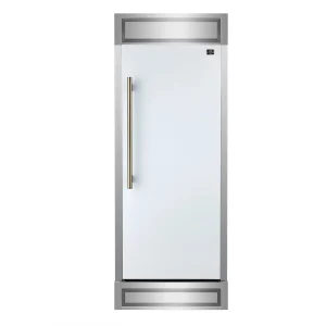 Forno Maderno 28-Inch Built-In 13.6 Cu.Ft. Convertible Refrigerator in White with Antique Brass Trim, Right Swing with Decorative Grille (FFFFD1722-32
