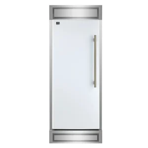 Forno Maderno 28-Inch Built-In 13.6 Cu.Ft. Convertible Refrigerator in White with Antique Brass Trim, Left Swing with Decorative Grille (FFFFD1722-32L