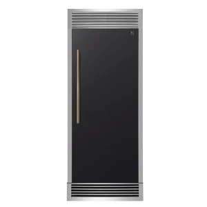 Forno Maderno 28-Inch Built-In Convertible Refrigerator Black with Decorative Grille, Antique Brass Trim, 13.6 cu.ft., Right Swing (FFFFD1722-32RSG-BL