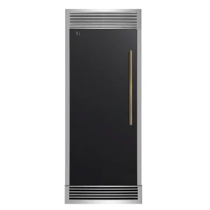 Forno Maderno 28-Inch Built-In Convertible Refrigerator in Black with Decorative Trim Grille, Antique Brass Trim, 13.6 cu.ft., Left Swing (FFFFD1722-3