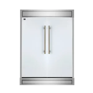 Forno Maderno 60-Inch 27.2 Cu. Ft. Built-In Convertible Refrigerator and Freezer in White with Modern Trim and Antique Brass Trim (FFFFD1722-60MG-WHT)