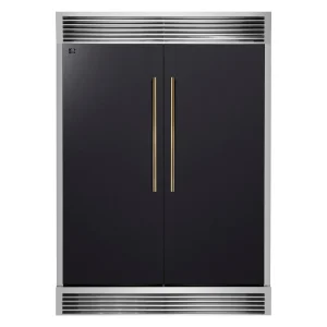 Forno Maderno 60-Inch 27.2 Cu. Ft. Built-In Convertible Refrigerator and Freezer in Black with Modern Grille and Antique Brass Trim (FFFFD1722-60SG-BL