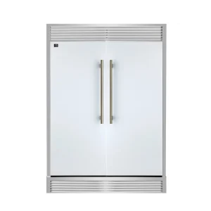 Forno Maderno 60-Inch 27.2 Cu. Ft. Built-In Convertible Refrigerator and Freezer in White with Modern Grille and Antique Brass Trim (FFFFD1722-60SG-WH