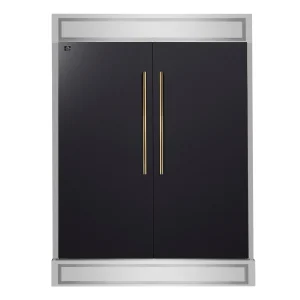 Forno Maderno 60-Inch 27.2 Cu. Ft. Built-In Convertible Refrigerator and Freezer in Black with Modern Trim and Antique Brass Trim (FFFFD1722-60MG-BLK)