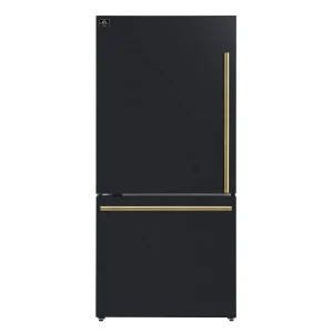 Forno Milano Espresso 31-Inch 17.2 cu. ft. Bottom Freezer Door Refrigerator in Black with Antique Brass Trim (FFFFD1786-31BLK)