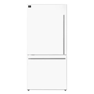 Forno Milano Espresso 31-Inch 17.2 cu. ft. Refrigerator and Bottom Freezer in White with Stainless Steel Trim, Left Hinge (FFFFD1786-31WHT)