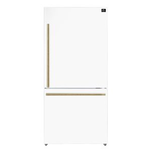 Forno Milano Espresso 31-Inch 17.2 cu. ft. Refrigerator and Bottom Freezer in White with Antique Brass Trim, Right Hinge (FFFFD1785-31WHT)