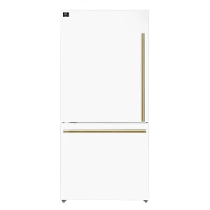 Forno Milano Espresso 31-Inch 17.2 cu. ft. Refrigerator and Bottom Freezer in White with Antique Brass Trim, Left Hinge (FFFFD1786-31WHT)