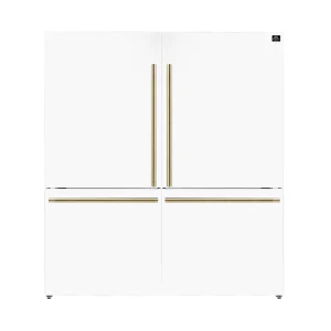 Forno Milano Espresso Package - 62-Inch, 34.4 cu. ft. Refrigerators with Bottom Freezers in White with Antique Brass Trim (FFFFD1787-60WHT)