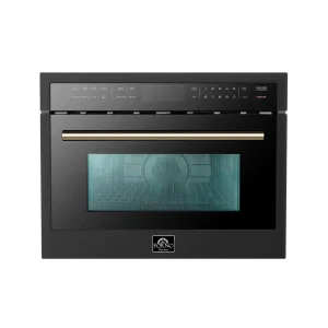 Forno Oliena Espresso 24-Inch 1.6 Cu.ft Microwave Oven in Black with Antique Brass Trim (FMWDR3093-24BLK)