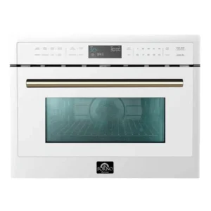 Forno Oliena Espresso 24-Inch 1.6 Cu.ft Microwave Oven in White with Antique Brass Trim (FMWDR3093-24WHT)