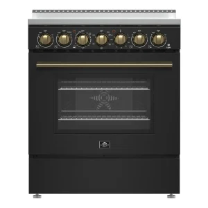 Forno Paolo 30-Inch Freestanding Electric Range in Black with Antique Brass Trim (FFSEL6011-30BLK)