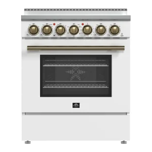 Forno Paolo 30-Inch Freestanding Electric Range in White with Antique Brass Trim (FFSEL6011-30WHT)