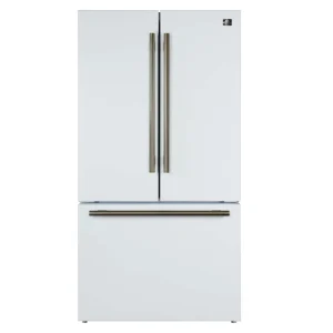 Forno Rivello 36-Inch French Door 27.4 Cu. Ft. Refrigerator with Internal Water Dispenser in White with Antique Brass Trim (FFFFD1783-36WHT)