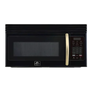 Forno Scalo 30-Inch Over the Range Microwave in Black with Antique Brass Trim – 1.6 cu.ft, 300 CFM Vent, Touch Control, LED Light (FOTR3007-30BLK)