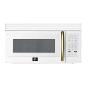 Forno Scalo 30-Inch Over the Range Microwave in White with Antique Brass Trim – 1.6 cu.ft, 300 CFM Vent, Touch Control, LED Light (FOTR3007-30WHT)