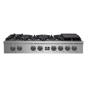 Forno Spezia 48-Inch Pro Style Gas Rangetop, 8 Dual-Ring brass Sealed Burners, 160 000 BTU, Continuous Cast Iron Grates (FCTGS5751-48)