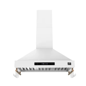 Forno Venezia 36-Inch Wall-Mounted Range Hood in White with Antique Brass Trim (FRHWM5503-36WHT)