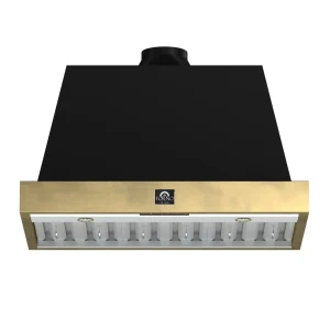 Forno Vittorio 36-Inch 424 CFM Wall Mount Range Hood in Black with Antique Brass Trim (FRHWM5078-36BLK)