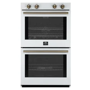 Forno Vomero 30-Inch Double Wall Oven with 10 cu.ft Total Capacity in White with Antique Brass Trim (FBOEL1324-30WHT)