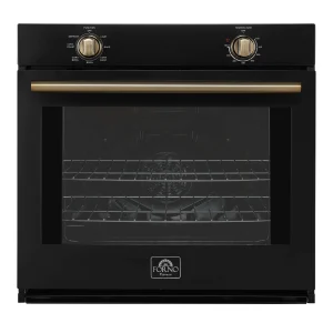Forno Vomero 30-Inch Wall Oven with 5 cu.ft Total Capacity in Black with Antique Brass Trim (FBOEL1370-30BLK)