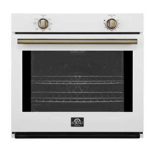 Forno Vomero 30-Inch Wall Oven with 5 cu.ft Total Capacity in White with Antique Brass Trim (FBOEL1370-30WHT)